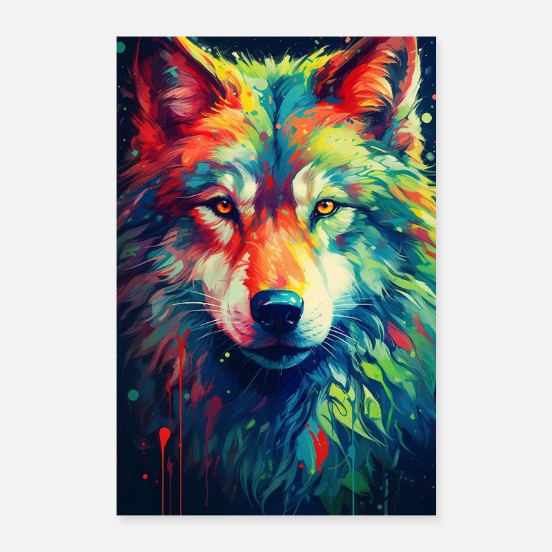 Wolf Wölfe Tier Jaulen Color - Poster 60x90 cm - Weiß