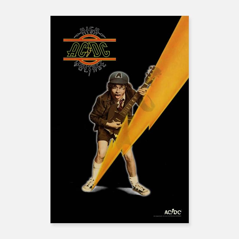 AC/DC High Voltage Angus Young Éclair - Poster 60 x 90 cm - blanc