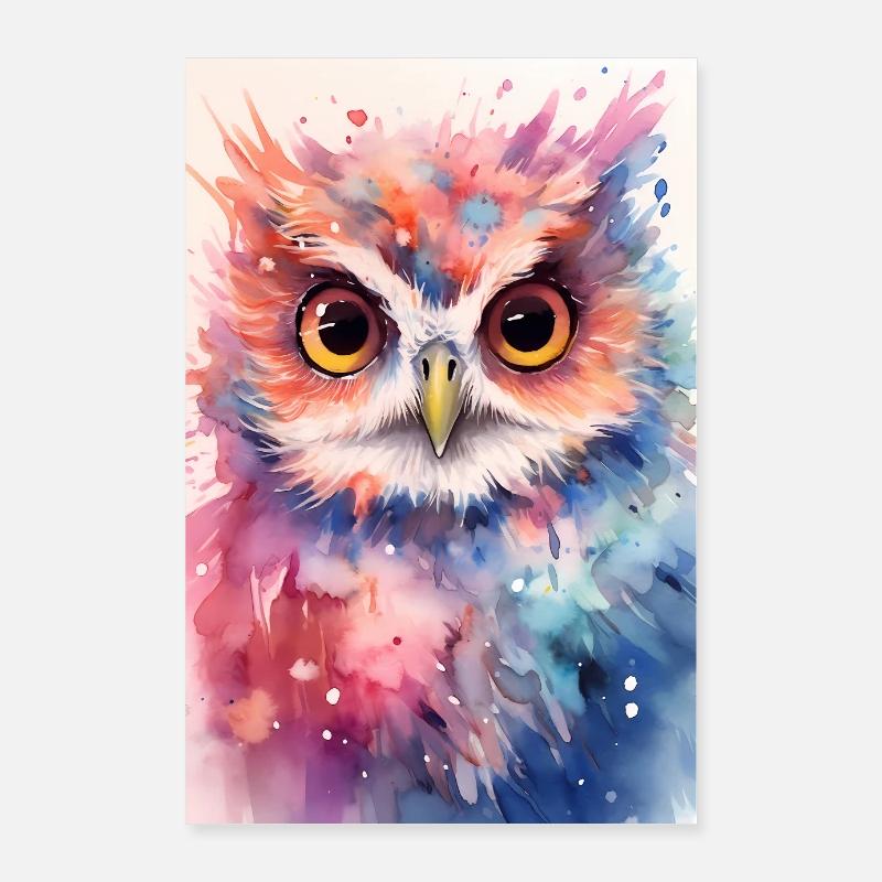 Eule Vogel Tier Eulen Watercolors - Poster 60x90 cm - Weiß
