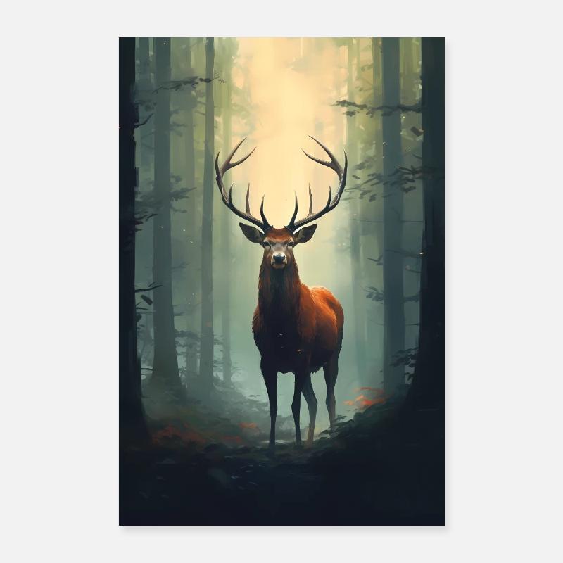 Reh Hirsch Jäger Tier Animal - Poster 60x90 cm - Weiß