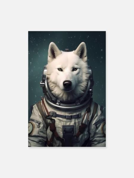 Chien husky sibérien astronaute - Poster 60 x 90 cm - blanc - Devant