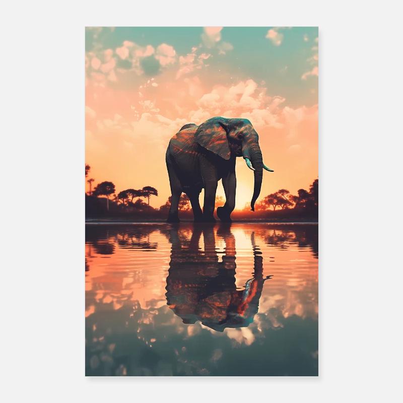 Elefant Tier Elefanten Zoo Sunset Poster 60x90 cm