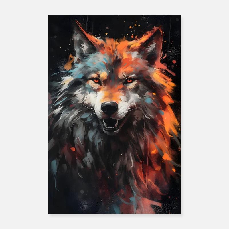 Wolf Face Fire Poster 60 x 90 cm