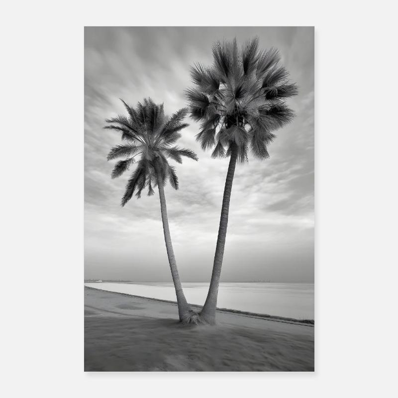 Palmiers de plage Noir & Blanc Poster 60 x 90 cm