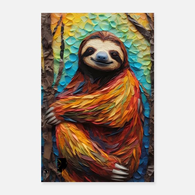 Sloth Sloths Sleeping Lazy Colorful Poster 24" x 35" (60x90 cm)