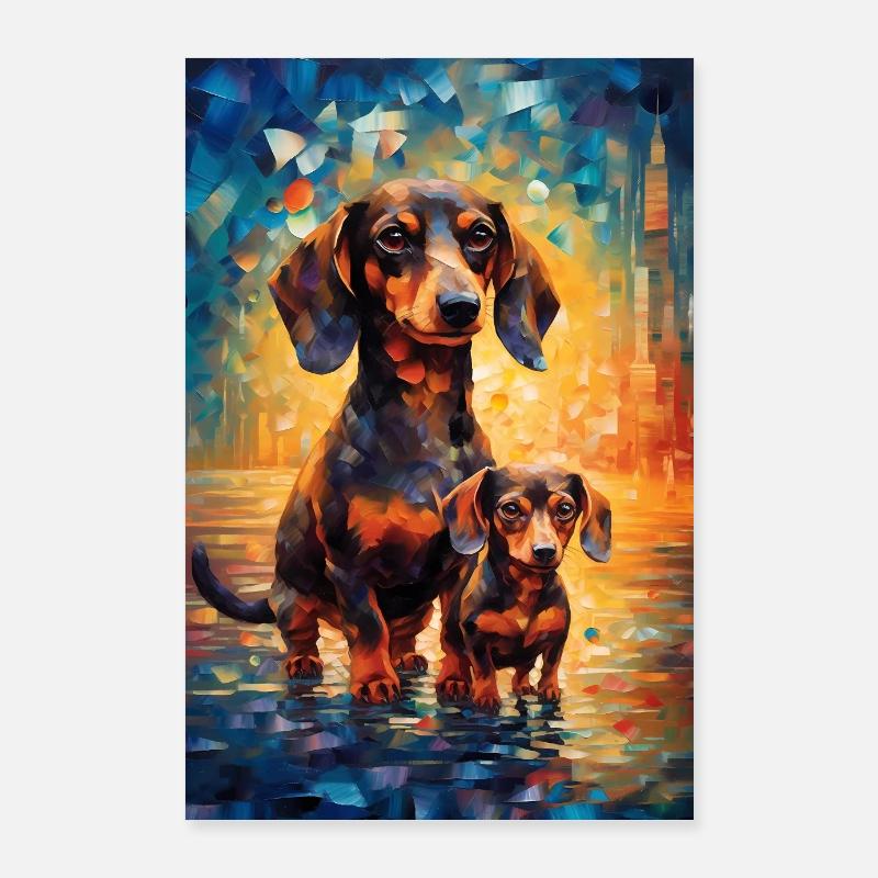 Dackel Hund Color - Poster 60x90 cm - Weiß