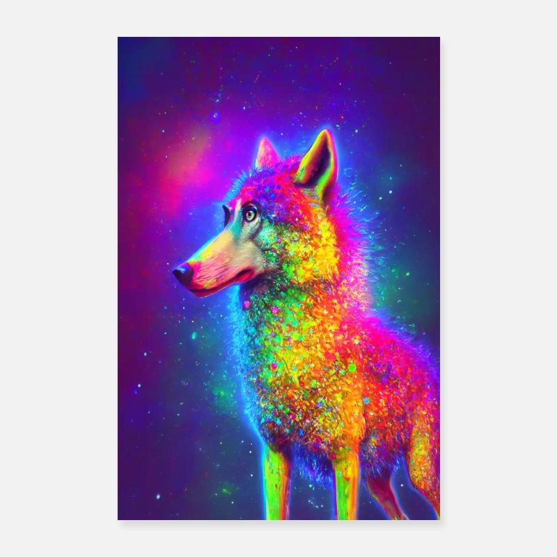 Colorful Space Wolf Poster 60x90 cm