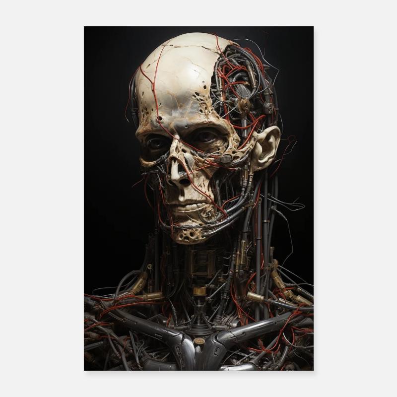 Digitale Malerei Kunst Horror Skelett Kunstdruck - Poster 60x90 cm - Weiß