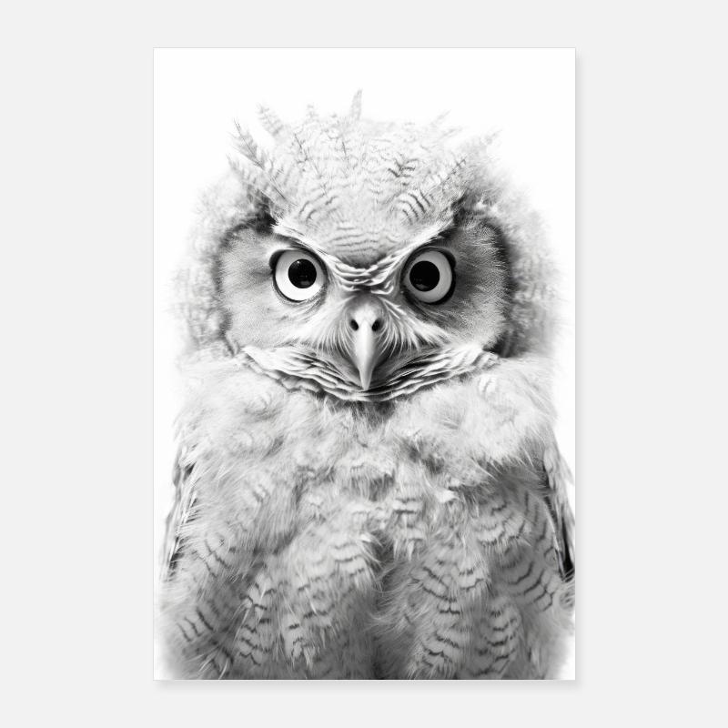 Ugle Fugl Dyr Ugler Dyr - Poster 60x90 cm - hvid