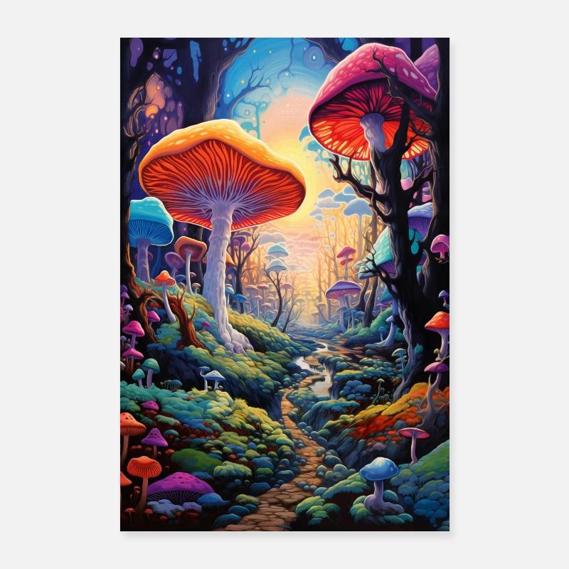Psychedelic Mushroom Forest Trippy Poster 24" x 35" (60x90 cm)