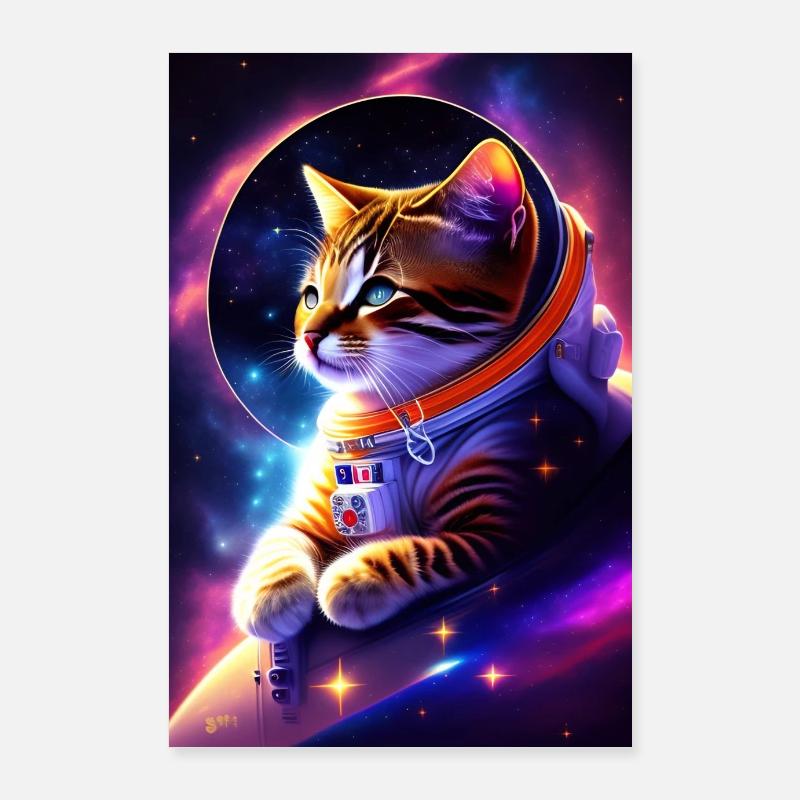Affiche du chat dans l’espace - Poster 60 x 90 cm - blanc