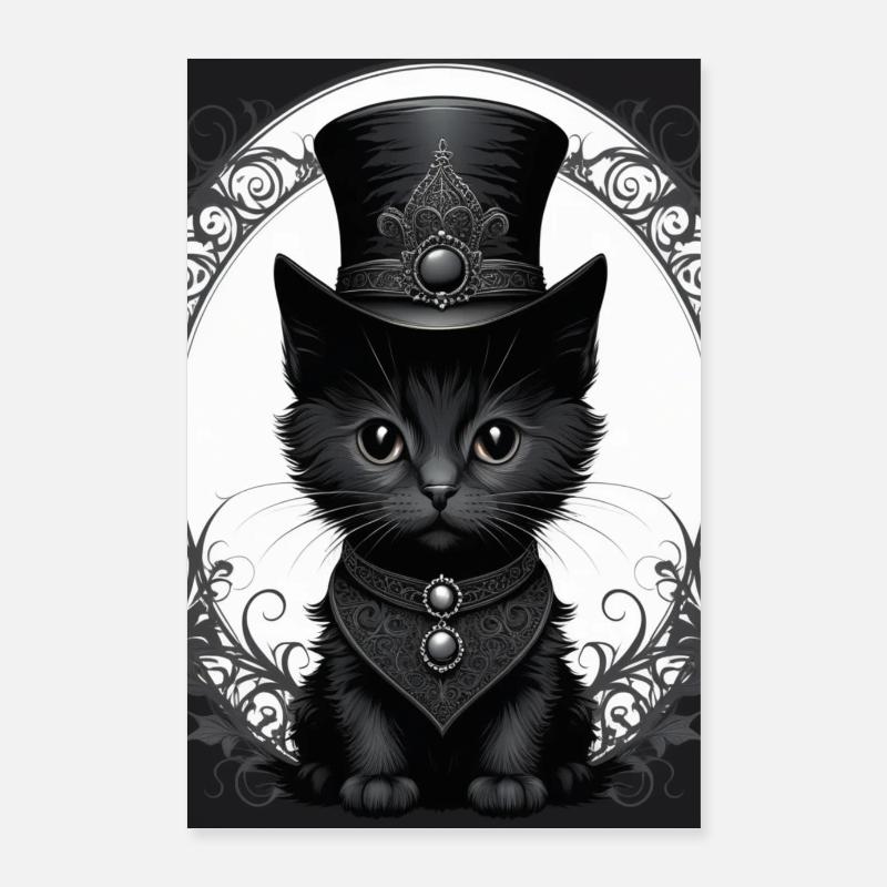 Gothic Cat Poster Black/White Poster 24" x 35" (60x90 cm)