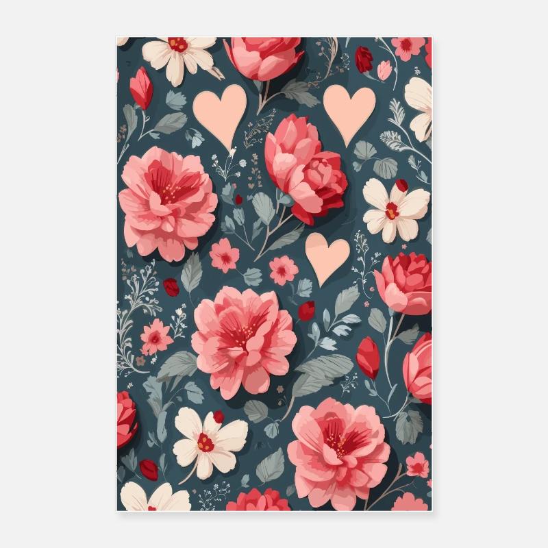 Des roses avec des cœurs Poster 60 x 90 cm