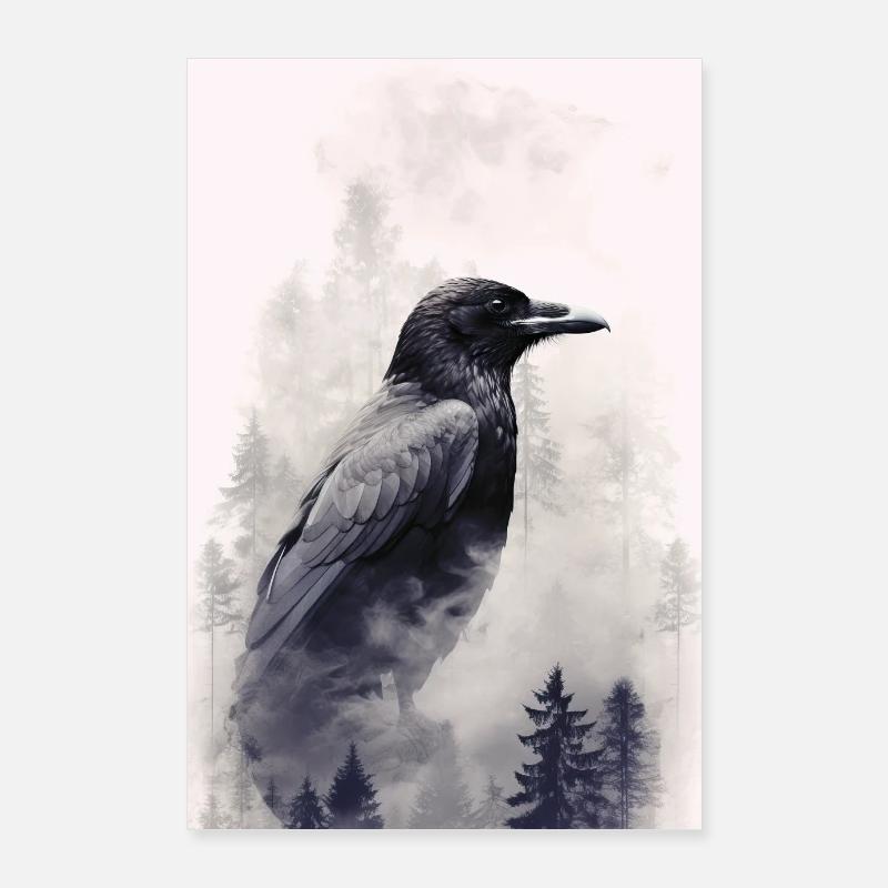 Raven, Raven, Crow, Crows, Bird, Animal, Forest - Poster 24" x 35" (60x90 cm) - white