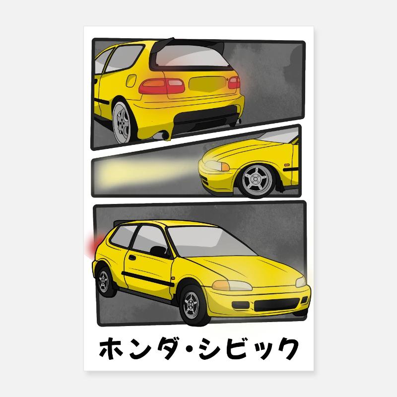 SUNRISE YELLOW CAR COMIC / HATCHBACK Poster 60x90 cm