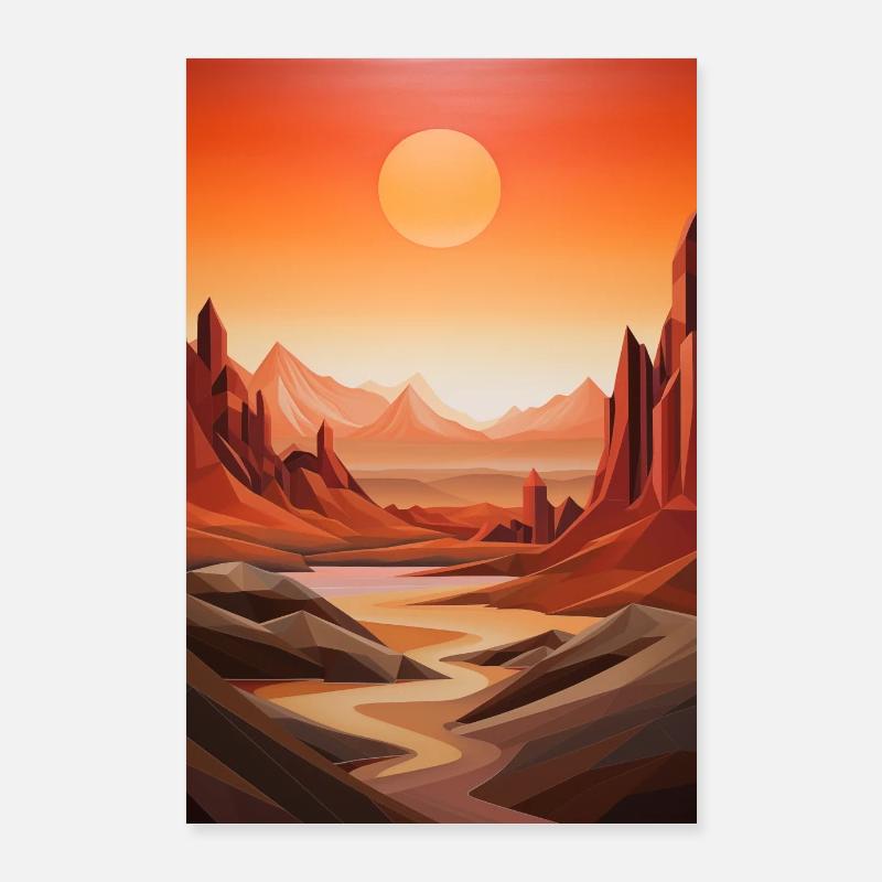 Paysage de Désert avec coucher de soleil Poster 60 x 90 cm