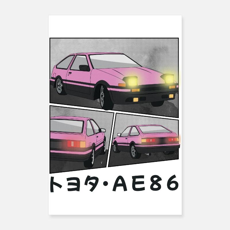 POP PINK CAR COMIC / POP UP HEADLIGHTS HATCHBACK Poster 60x90 cm