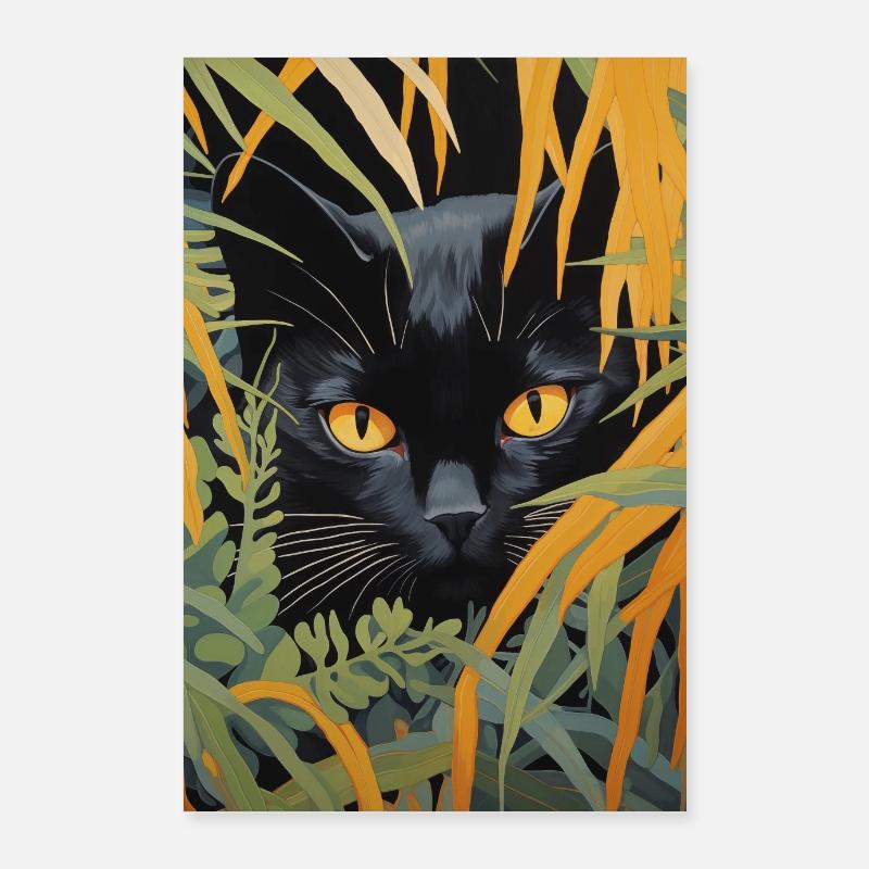 Illustration de chat noir mignon Poster 60 x 90 cm