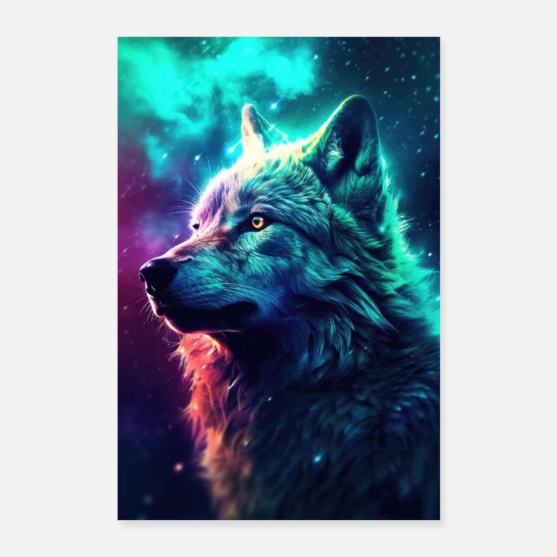 Wolf Wolves Animal Howl Night Galaxy Aurora Poster 24" x 35" (60x90 cm)