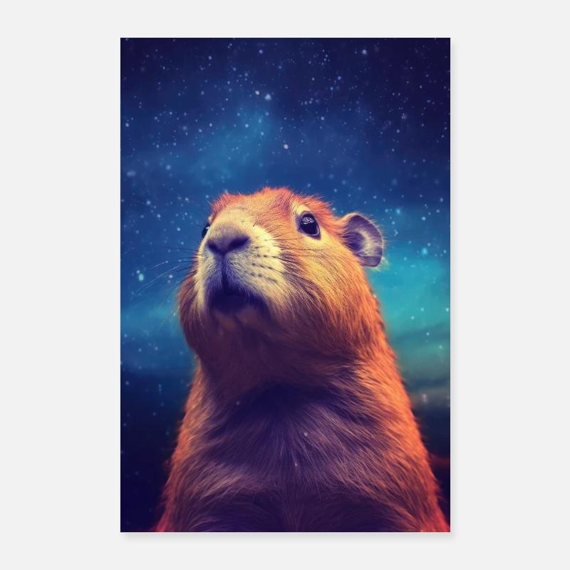 Capybara Capybara Rodent Animal Night Galaxy Poster 24" x 35" (60x90 cm)