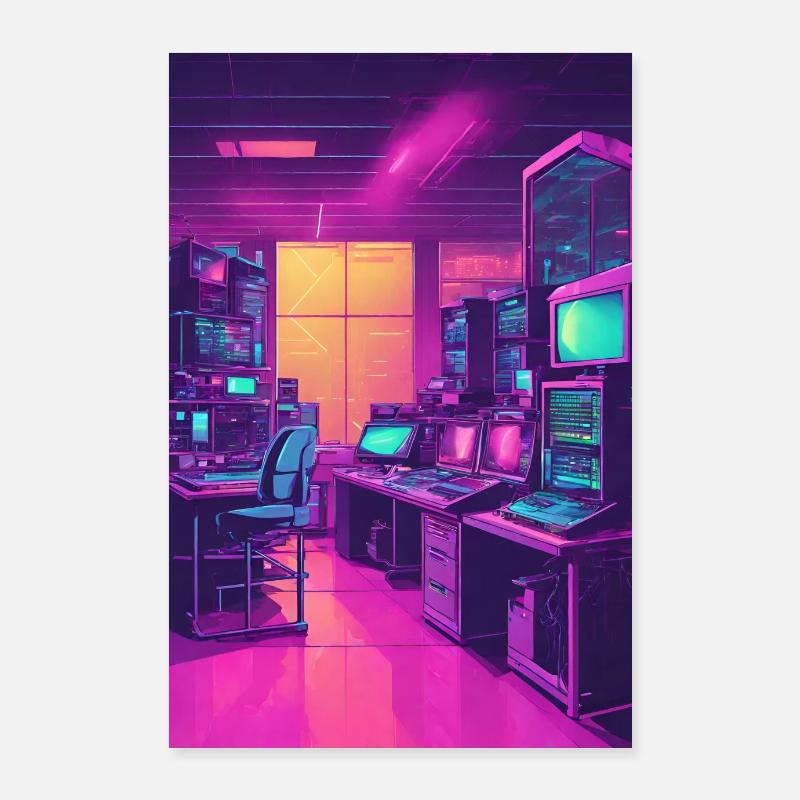 Labor mit Computern und Server - Poster 60x90 cm - Weiß