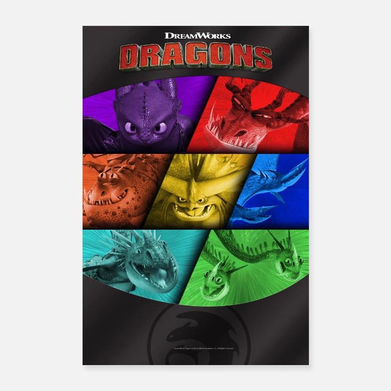 Cómo entrenar a tu dragón de forma fácil Todos los dragones con logo - Póster 60x90 cm - blanco