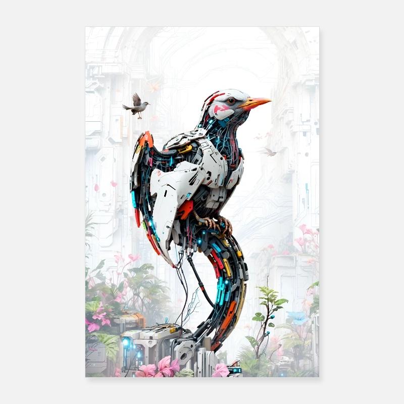 Maschinenvogel Computergenerierter Vogel Surreal Poster 60x90 cm