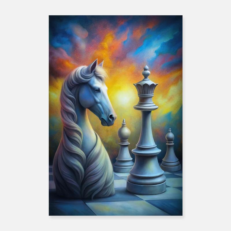Scène d’échecs avec cheval et roi Poster 60 x 90 cm