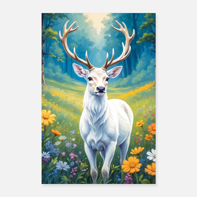 White Deer Poster 24" x 35" (60x90 cm)