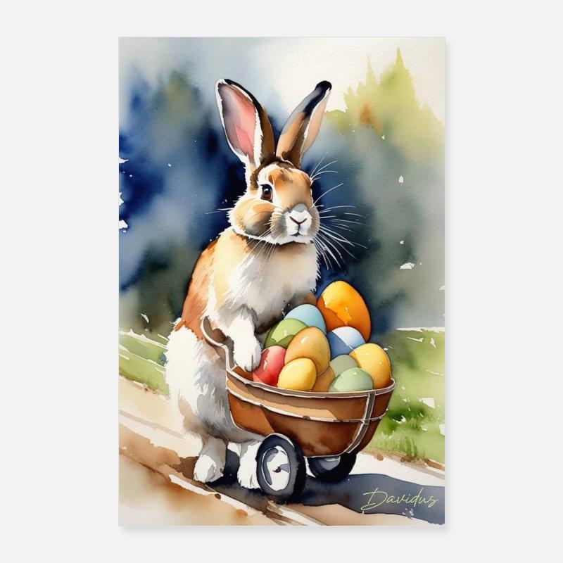 Easter Bunny with Easter Eggs | Poster, Print, Art - Poster 24" x 35" (60x90 cm) - white