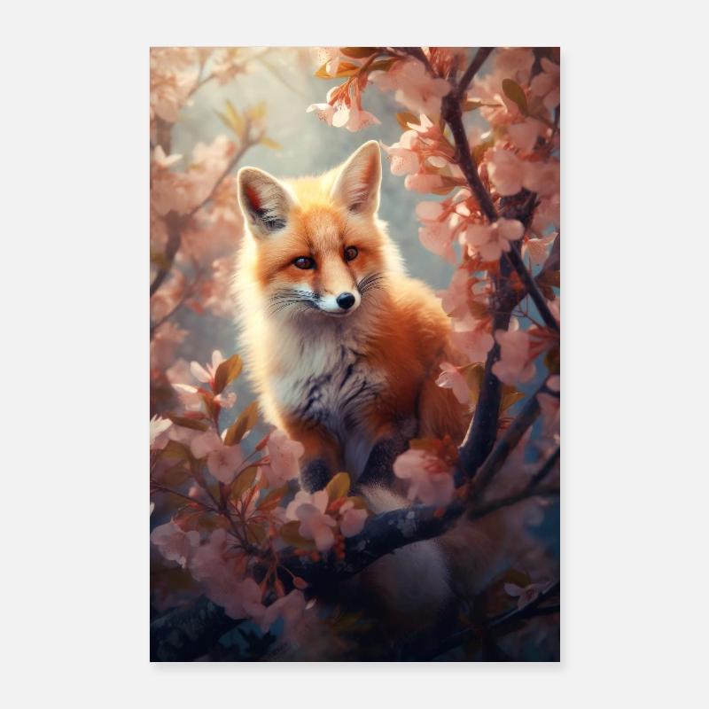 Fox Foxes Animal Cherrytree Poster 24" x 35" (60x90 cm)