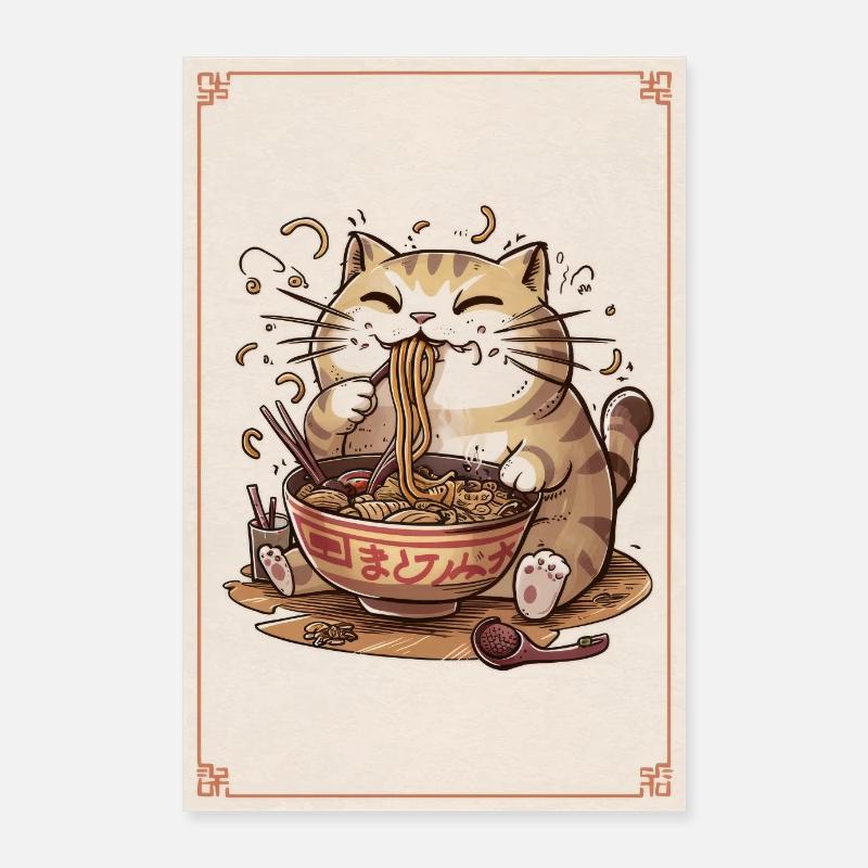 Chat Chats Lover Propriétaire de chat Ramen Poster 60 x 90 cm