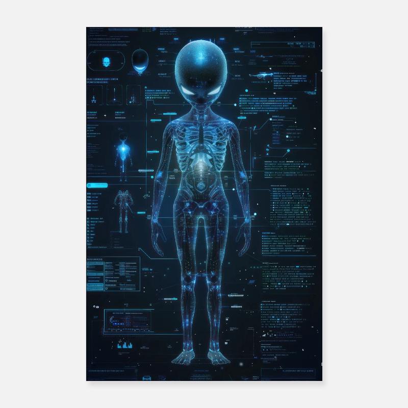 Alien Anatomy Blueprint: High-Tech Sci-Fi Design Poster 24" x 35" (60x90 cm)