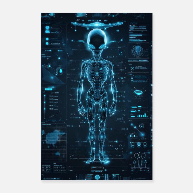 Alien Anatomy Blueprint: High-Tech Sci-Fi Design Poster 24" x 35" (60x90 cm)