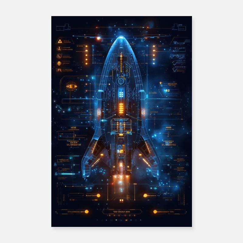 Futuristischer Raumschiff-Bauplan: Fortschrittliche Technologie - Poster 60x90 cm - Weiß