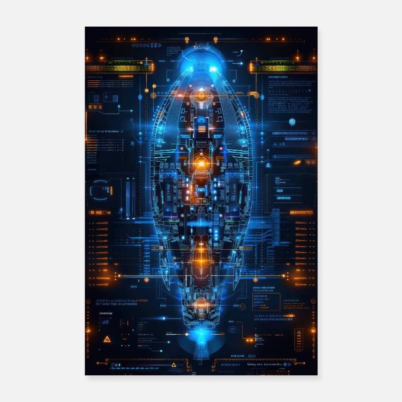 Futuristic Spaceship Blueprint: Advanced Tech Poster 24" x 35" (60x90 cm)