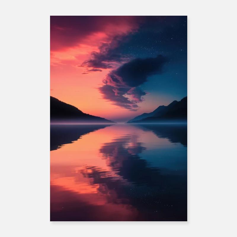 Nature Landscape Forest Trees Sunset - Poster 24" x 35" (60x90 cm) - white