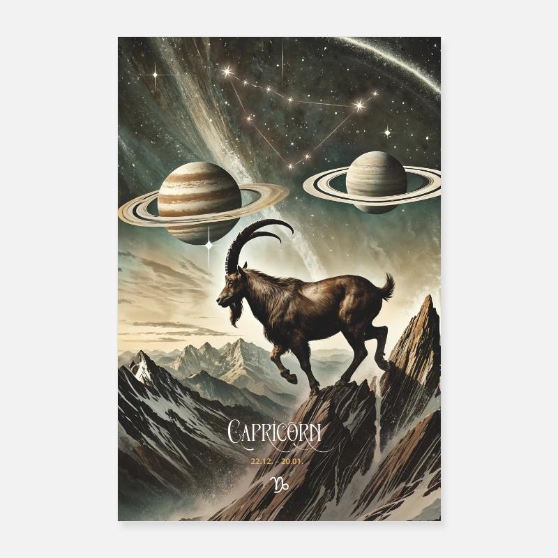 Kraftvolles Steinbock Sternzeichen Poster - Poster 60x90 cm - Weiß