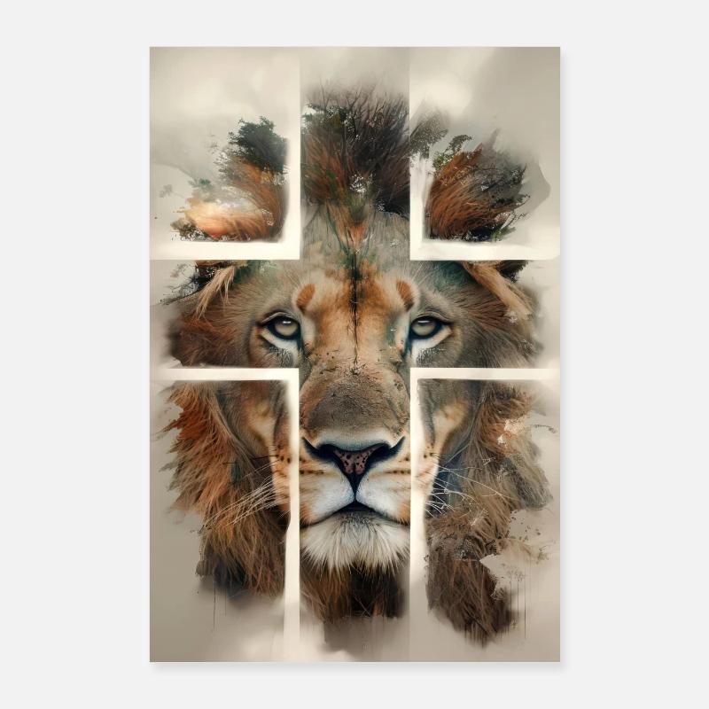 Affiche de portrait d’animal lion - Poster 60 x 90 cm - blanc