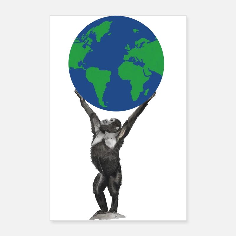 Singe Terre Globe Singe Amour Chimpanzé Poster 60 x 90 cm