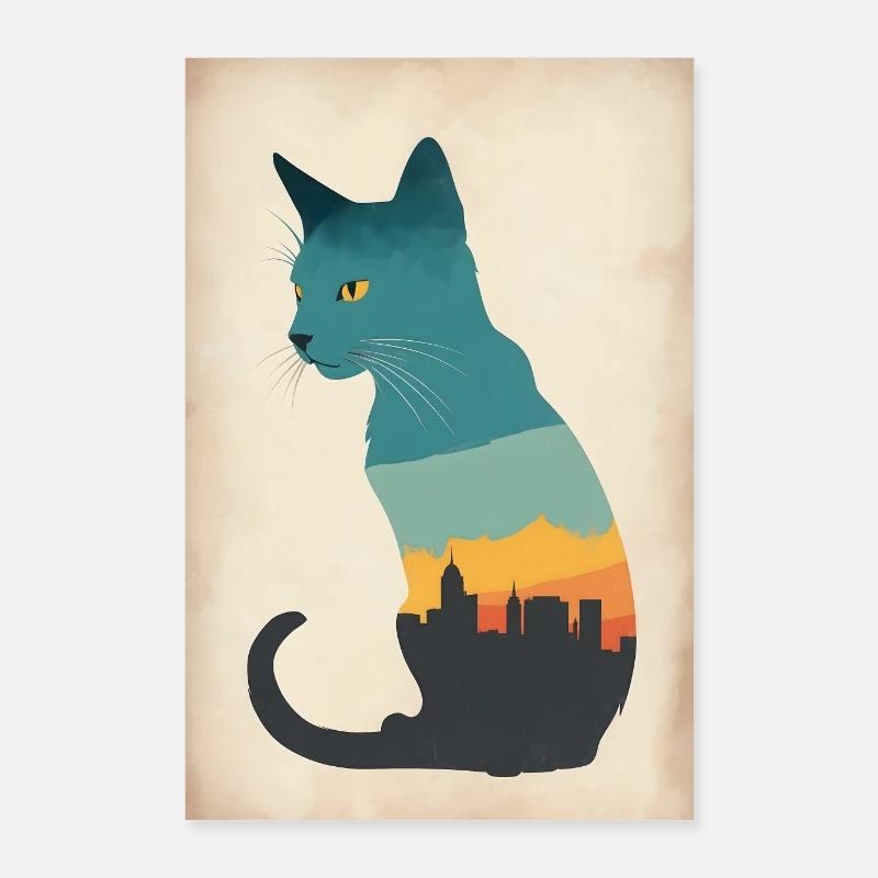 Silhouette einer Katze mit urbanem Flair - Poster 60x90 cm - Weiß
