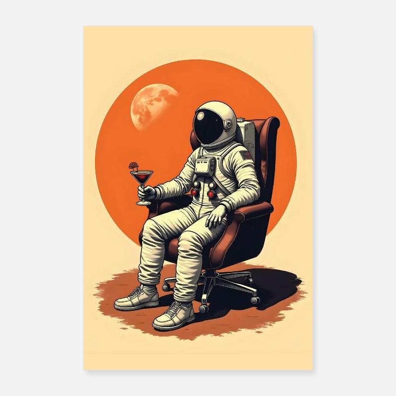 Astronaut Retro 70s Satirical Space Age Style Poster 24" x 35" (60x90 cm)