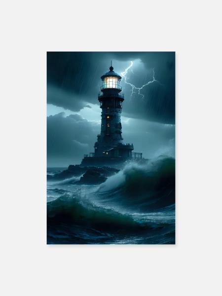 Leuchtturm - Poster 60x90 cm - Weiß