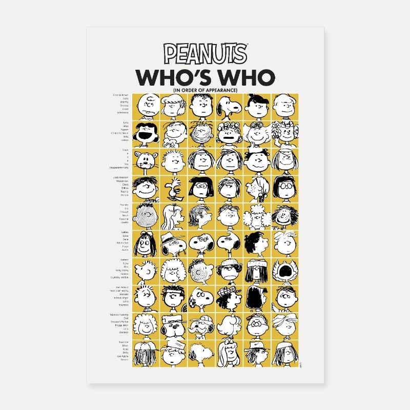 Peanuts Design Who's Who Charakter Übersicht - Poster 60x90 cm - Weiß