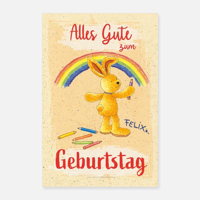 Felix der Hase Geburtstagsdesign Mit Regenbogen Poster 60x90 cm