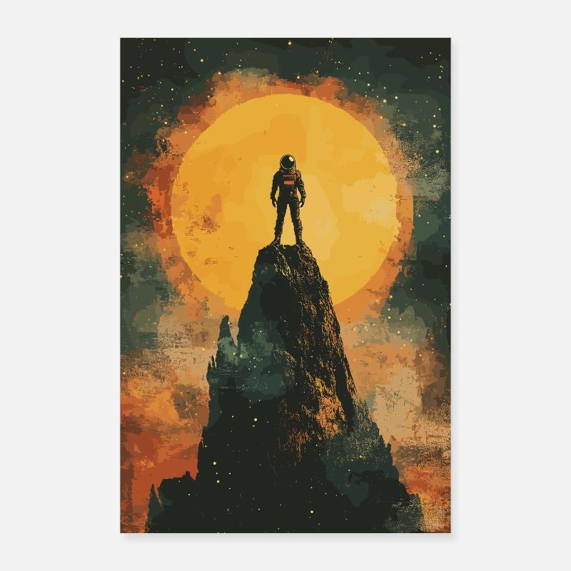 Cosmic Summit – Astronaut in front of the Sun - Poster 24" x 35" (60x90 cm) - white