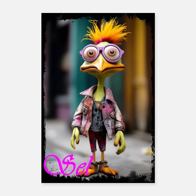 Excellent bird doll with nerd style Poster 24" x 35" (60x90 cm)