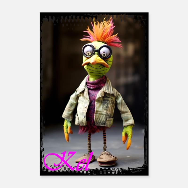 Bird puppet with glasses and chic clothes Poster 24" x 35" (60x90 cm)