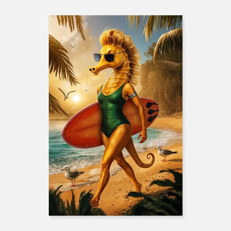 Surfer Humanoides Seepferdchen Poster 60x90 cm