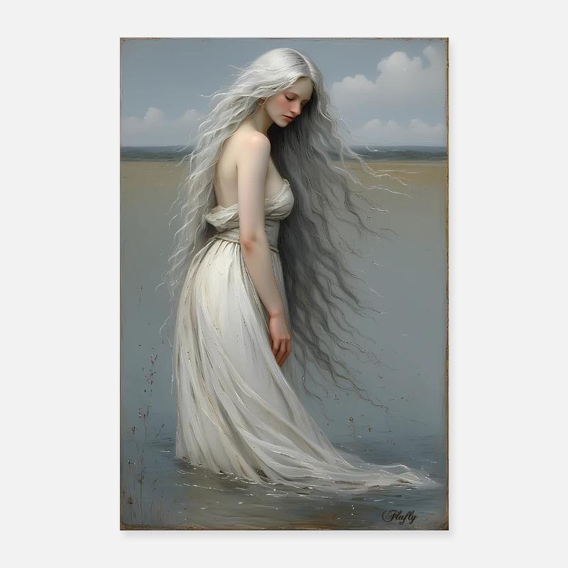 Schwebend zwischen Himmel und Wasser - Öl auf Leinwand Poster 60x90 cm